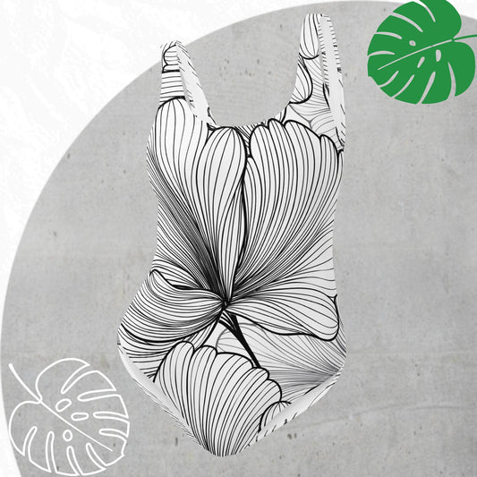 B&W Floral Swimsuit